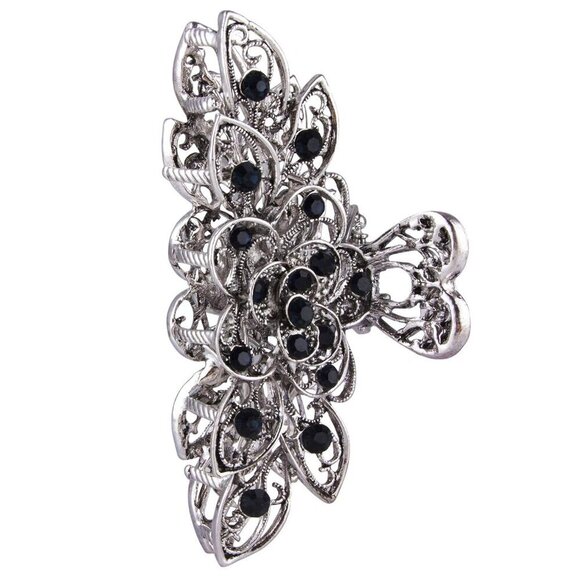 Vintage Rhinestone Flower Hair Claw Clip Navy Blue Thick Hair Accessories - Picture 2 of 7